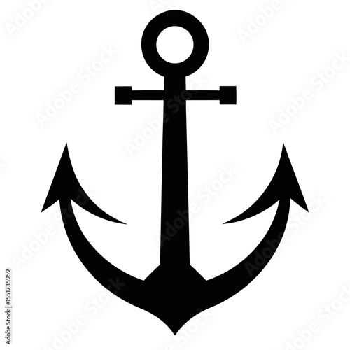Simple Black and White Nautical Anchor Drawing on White Background for Maritime Designs