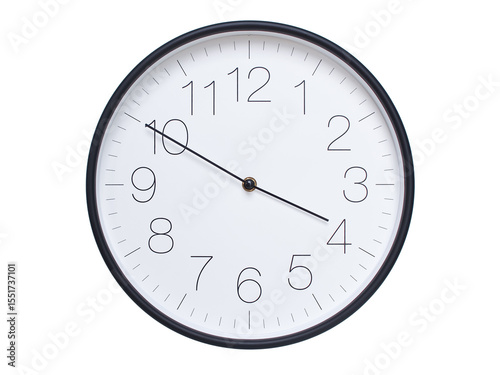 Simple wall clock with black frame and white face displaying 03:50 or 15:50. Ideal for time, schedule, and punctuality themes.