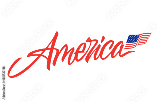  America lettering design. Handwritten vector inscription. 4th of July. Independence day.
