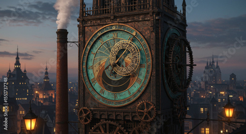 Steampunk Clock Tower A Digital Illustration of a Victorian-Era Clock