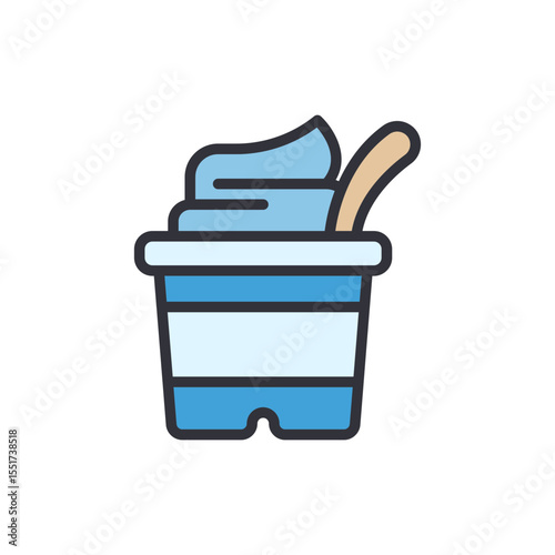 Delicious Blue Frozen Yogurt In A Cup With A Wooden Spoon Icon