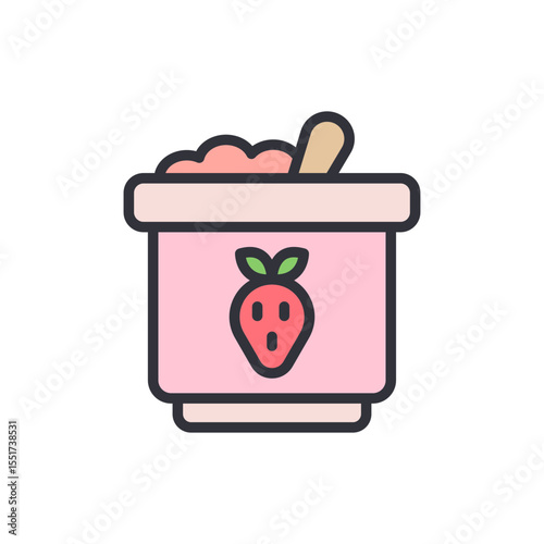 Strawberry Yogurt Container With Spoon Isolated On Transparent Background