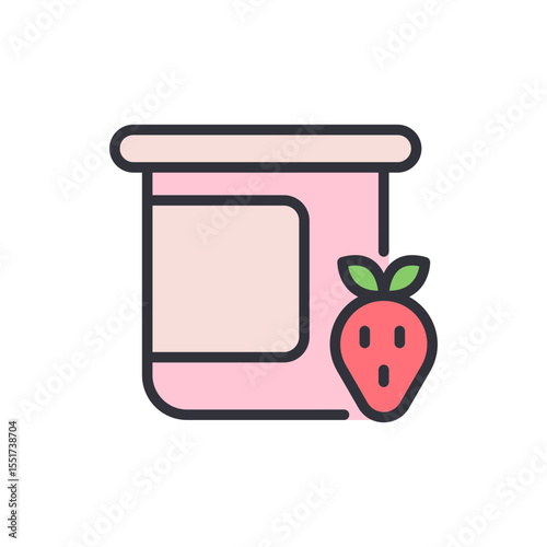 Strawberry Yogurt Container Illustration With Fresh Fruit On Transparent