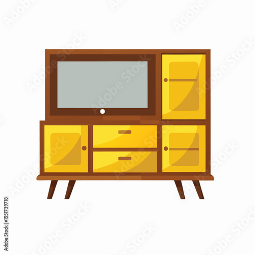 Yellow brown Modern wooden TV cabinet with storage compartments 