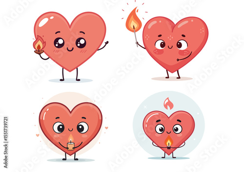 Heart-shaped character with a tiny flame inside, symbolizing passion
