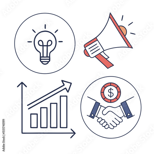 Business Startup Icons Vector Set — Pitch Deck & Presentation Design Elements
