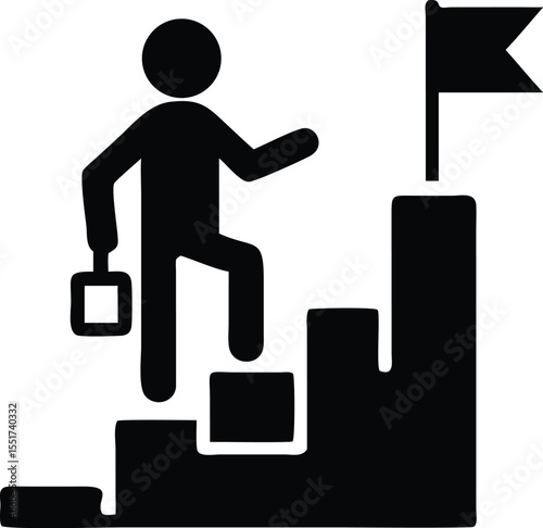 Person climbing stairs to achieve goals icon