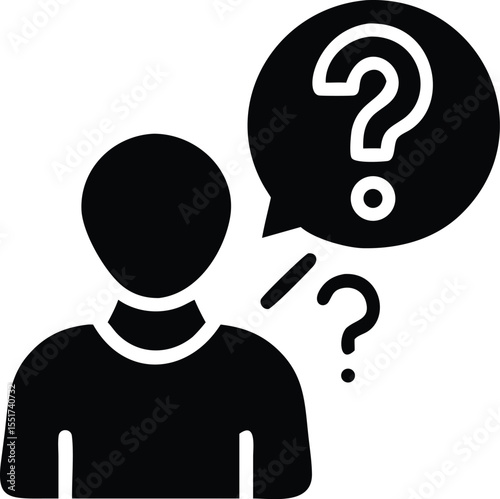 Person thinking with question marks icon