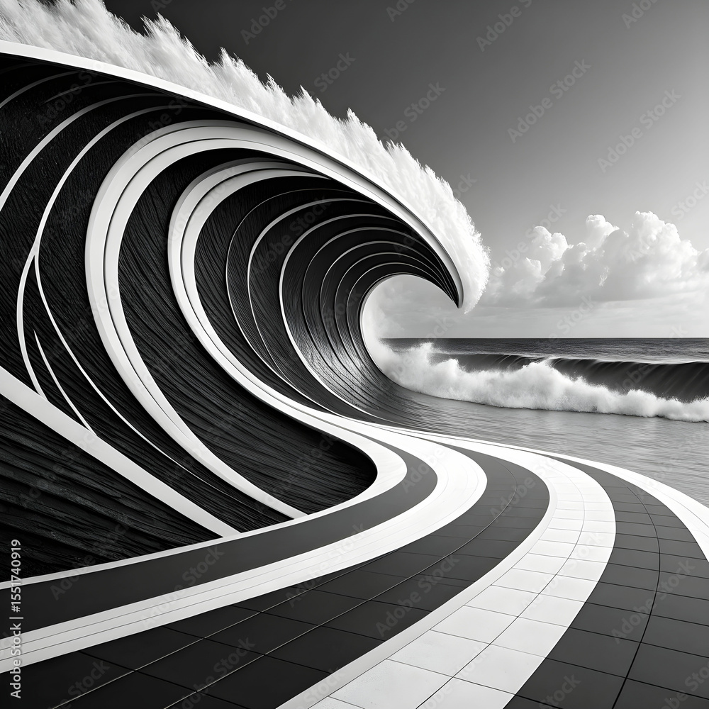 Naklejka premium modern black and white wave background