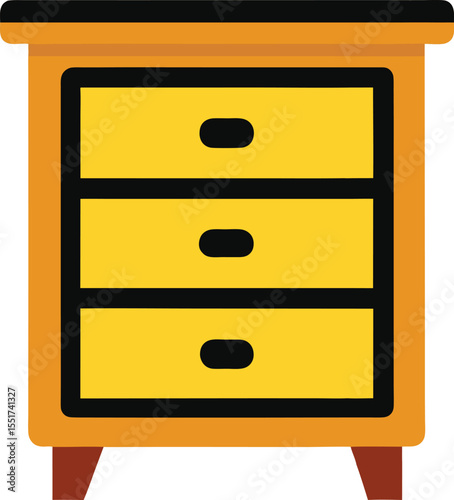 Yellow brown Nightstand Drawer Cabinet vector icon isolated on a transparent background