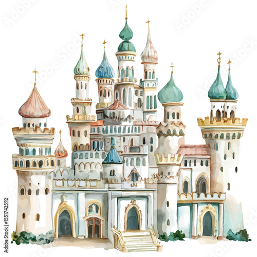 Royal Palaces, watercolor clipart vector, isolated on a white background.