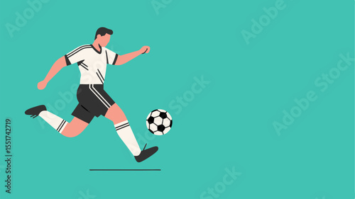 Modern flat vector art of football player shooting the ball.