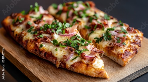 Wallpaper Mural A tantalizing thin-crust pizza topped with melted cheese, crispy bacon, and fresh herbs invites delightful taste experiences for all pizza lovers, perfect for gathering. Torontodigital.ca
