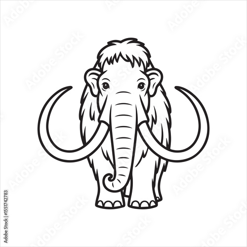Mammoth Line Art Illustration for Coloring and Education,Cartoon Mammoth Outline Drawing Vector,Woolly Mammoth Black and White Sketch Style,Cute Mammoth Vector Outline for Kids,Hand Drawn Mammoth Side