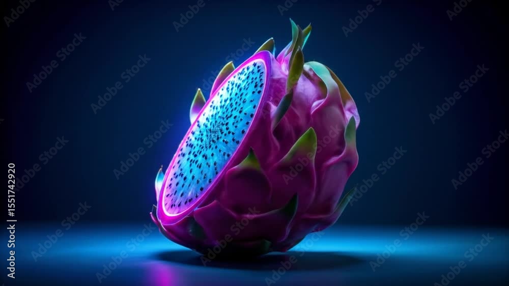 Neon dragon fruit: A vibrant and surreal depiction of a tropical fruit with glowing elements