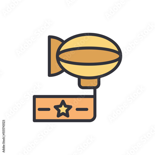 Antique Blimp Floating With Banner And A Star Symbol Illustration