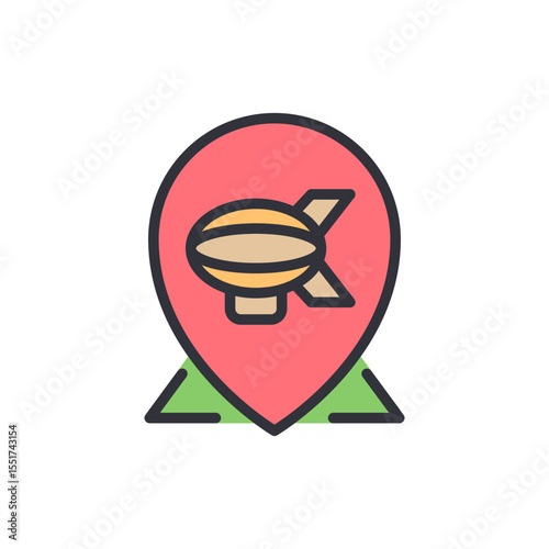 Dirigible Icon In Map Pointer Modern Airship Travel Location Symbol