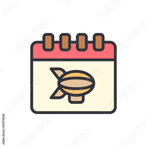 Aviation Event Calendar Icon With Airship Illustration On Transparent