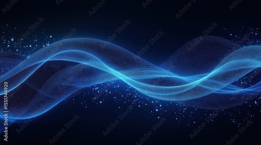 Fototapeta premium Blue digital waveforms flow gracefully against a dark background, representing data, technology, and futuristic concepts.