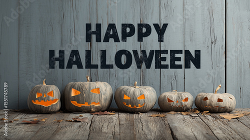 風化した白塗り板壁とオレンジに光るハロウィンランタン | ヴィンテージ調