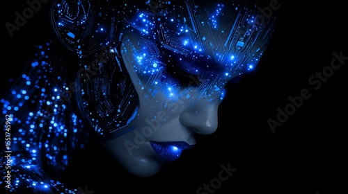 The concept of brainpower or a master brain is exemplified by a futuristic robotic male human endowed with sophisticated stock