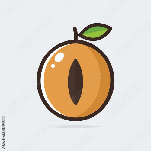Minimal Flat Vector of Sapodilla Fruit – Clean and Simple Design with Bold Black Outline, No Gradients, Perfect for Icons, Stickers, and Healthy Food Graphics