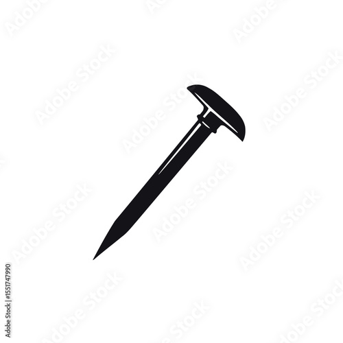 Hammer and nail, a metal carpentry tool with a black handle, isolated on a white background for construction work