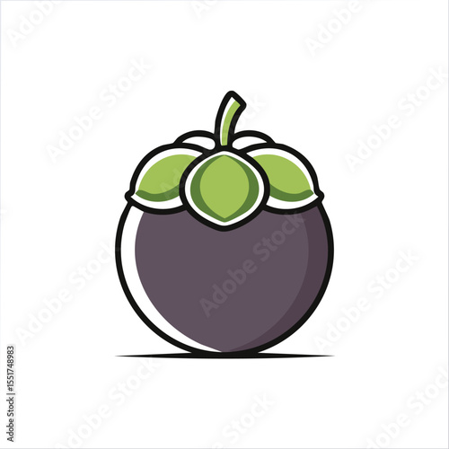 Minimal Flat Vector of a Mangosteen – Bold Black Outline, No Gradients, Clean and Isolated Modern Illustration Style