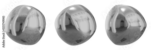3D Chrome Metallic Abstract Shape Objects, 3d rendering steel gradient shape design element, futuristic, shiny design