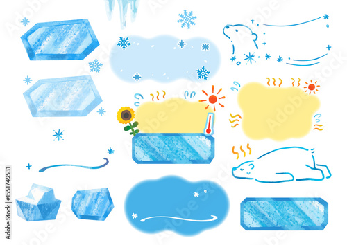 熱中症・夏バテ・冷感のかわいい手描き吹き出しセット（文字なし）
