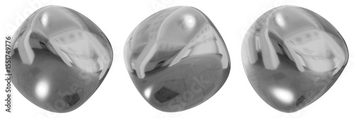 3D Chrome Metallic Abstract Shape Objects, 3d rendering steel gradient shape design element, futuristic, shiny design