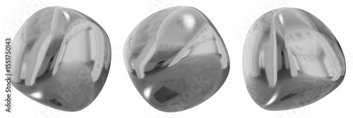 3D Chrome Metallic Abstract Shape Objects, 3d rendering steel gradient shape design element, futuristic, shiny design