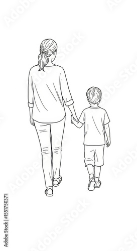 Wallpaper Mural Illustration Silhouette of Mother with Son Walking Hand in Hand Black Background Torontodigital.ca