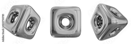 3D Chrome Metallic Abstract Shape Objects, 3d rendering steel gradient shape design element, futuristic, shiny design