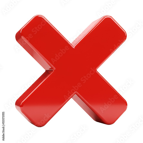 Isolated 3D Render of Red Cross Sign with Transparent Background