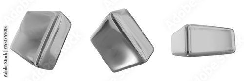 3D Chrome Metallic Abstract Shape Objects, 3d rendering steel gradient shape design element, futuristic, shiny design