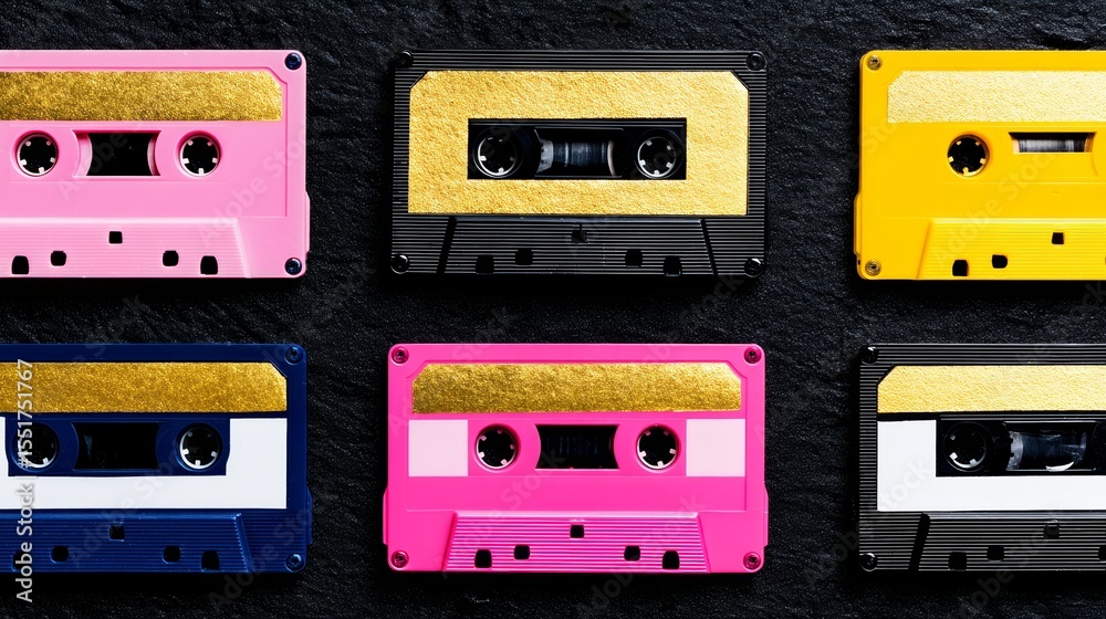 Naklejka premium Retro music enthusiasts will love the nostalgic cassette and vintage equipment from the 1970s and 1980s in ‘Vintage Vibes