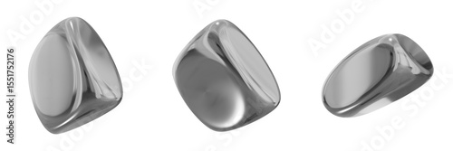 3D Chrome Metallic Abstract Shape Objects, 3d rendering steel gradient shape design element, futuristic, shiny design