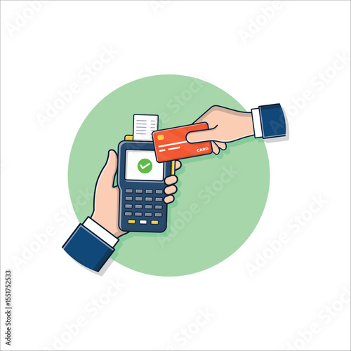 Hand Holding POS and Paying with Card Vector Illustration. Card Payment Concept Design