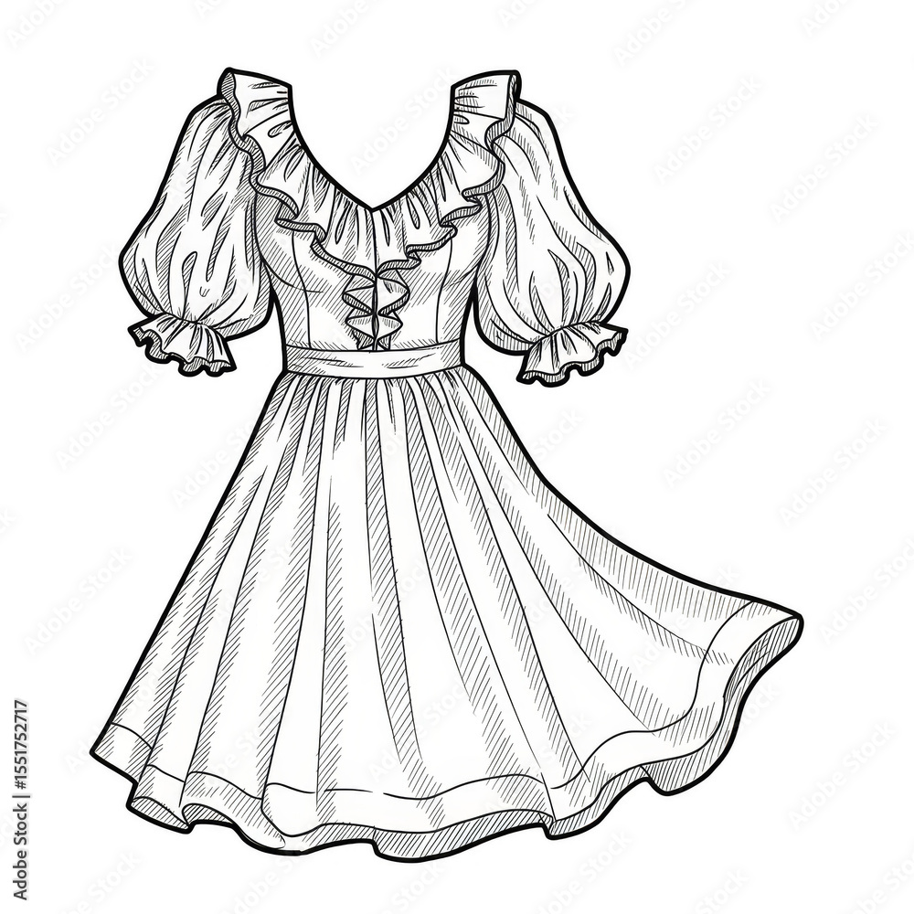 Obraz premium Illustration White Ruffled Dress Clothing in Transparent Background Fashion