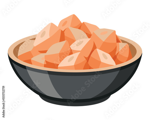 Bowl of Diced Peaches Simple Vector Illustration of Fruit Dessert