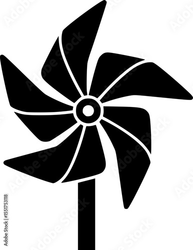 Silhouette of a classic black pinwheel toy with six simple blades vector illustration
