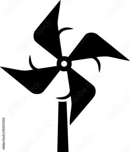 Silhouette of a classic black pinwheel toy with six simple blades vector illustration
