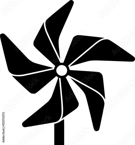 Silhouette of a classic black pinwheel toy with six simple blades vector illustration
