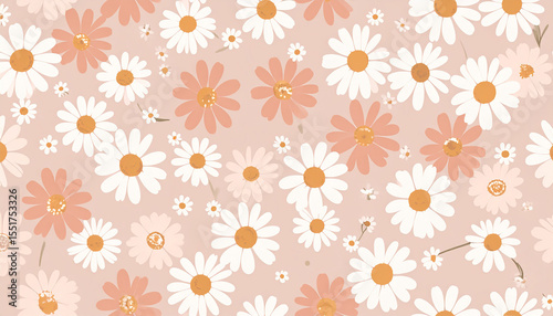 Vintage floral daisy pattern with soft beige tones