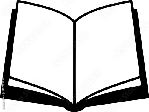 Open book silhouette with a simple and minimalistic design, black and white vector illustration
