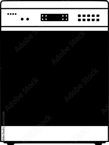 A simple monochrome silhouette illustration of a modern household dishwasher appliance vector illustration
