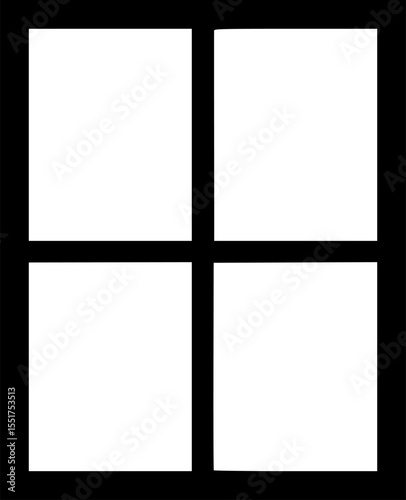 Simple black silhouette of a four pane window with a unique perspective vector illustration
