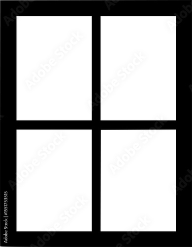 Simple black silhouette of a four pane window with a unique perspective vector illustration
