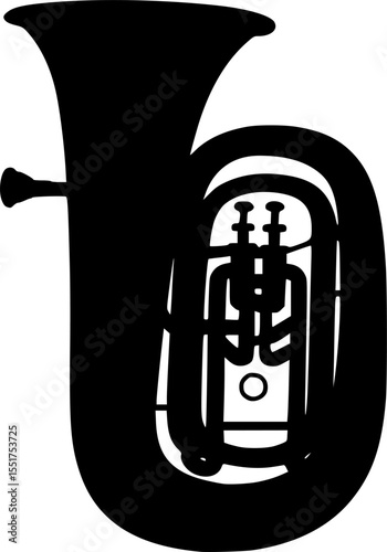 Silhouette of a tuba brass instrument with valves for musical performance vector illustration

